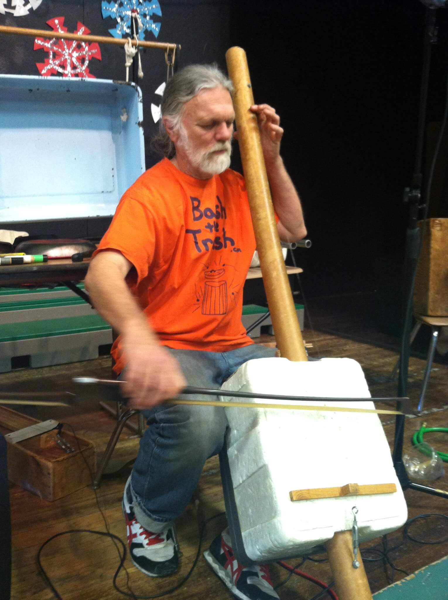 Skip La Plante plays a strange looking string insterment